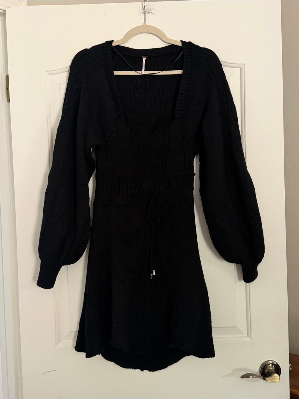 Free People Black Cable Knit Open Back Sweater Dress L